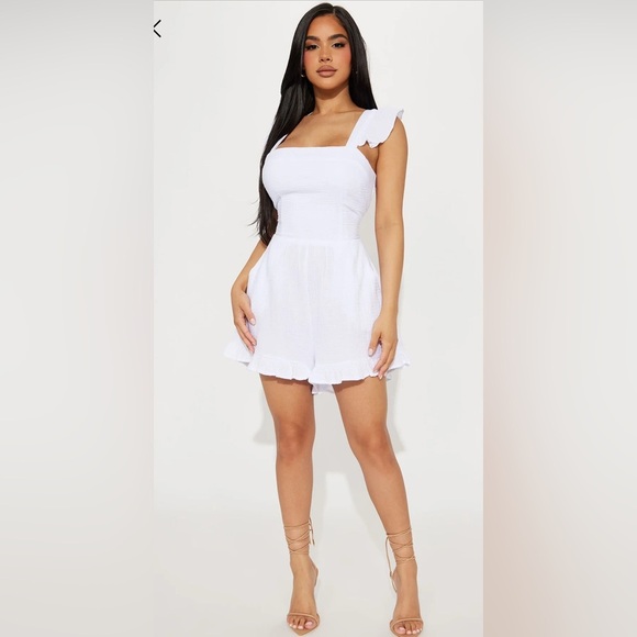 Fashion Nova Pants - Fashion Nova White Ruffled Jumpsuit